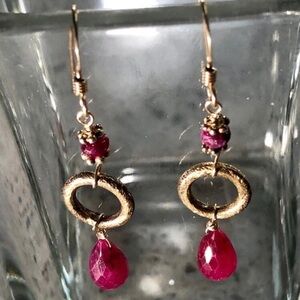 New Genuine Natural Ruby Gold Filled Earrings